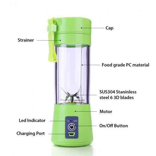 Portable USB Juicer – 6-Blade Rechargeable Smoothie Maker & Personal Blender for Gym, Office & Travel