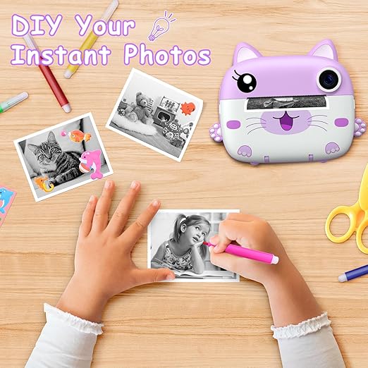 Kids Instant Print Camera – 2.5K HD Video, Zero-Ink Thermal Printing, Selfie Lens & 32GB SD Card Included