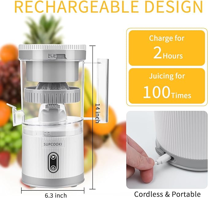 Portable Electric Citrus Juicer – USB Rechargeable, One-Touch Automatic Juicer for Oranges, Lemons & More