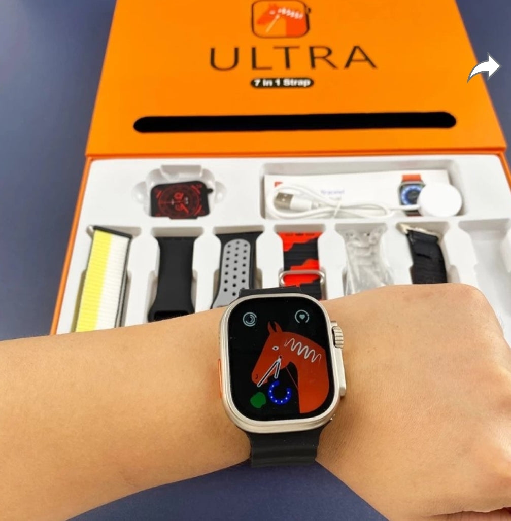 Strikes 7-in-1 Ultra Series Combo – T800 Silver Edition Smartwatch with 7 Interchangeable Designer Straps