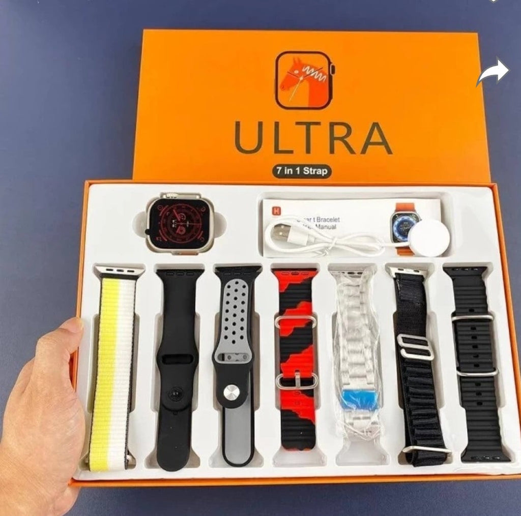 Strikes 7-in-1 Ultra Series Combo – T800 Silver Edition Smartwatch with 7 Interchangeable Designer Straps