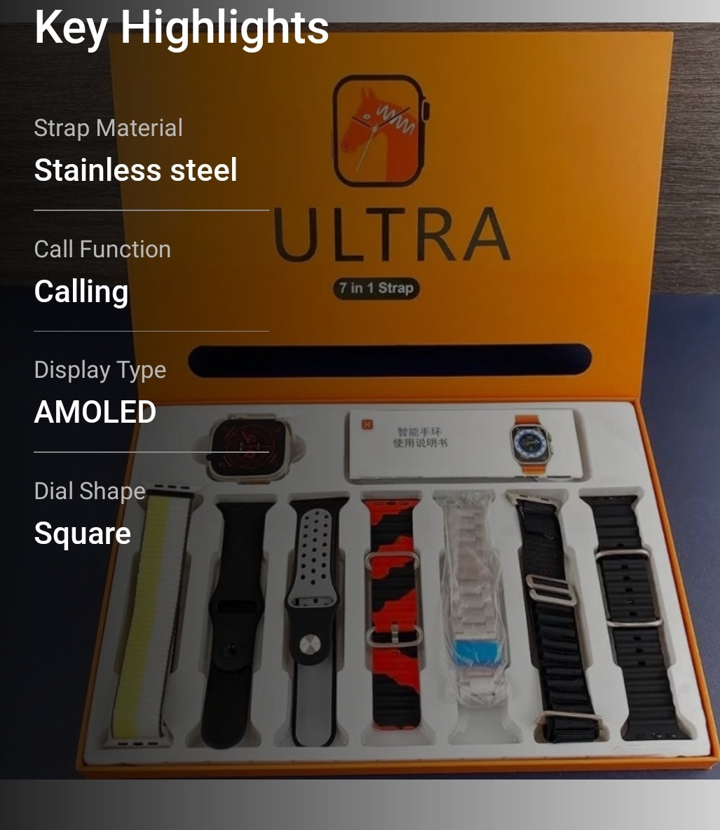 Strikes 7-in-1 Ultra Series Combo – T800 Silver Edition Smartwatch with 7 Interchangeable Designer Straps