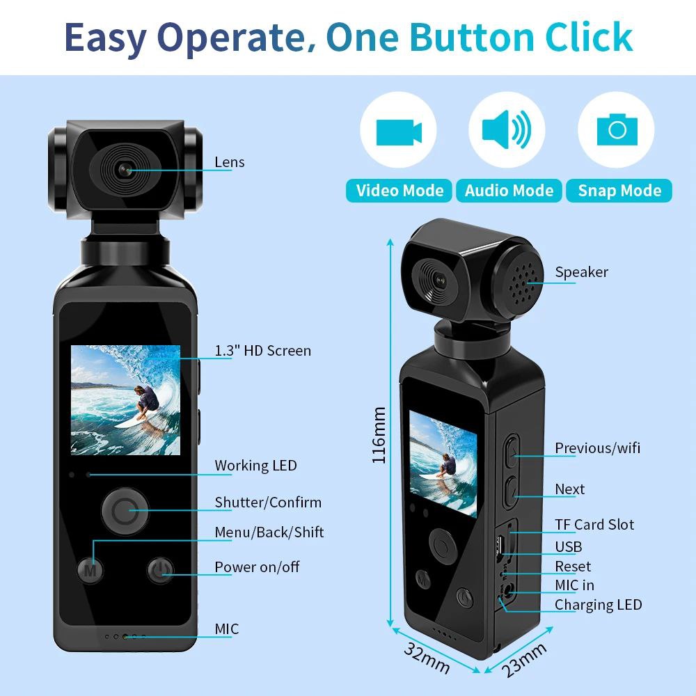 VenturePro™ 4K Pocket Action Camera – 270° Rotatable Lens, WiFi Connectivity, Waterproof Case & Multi-Sport Mount Kit