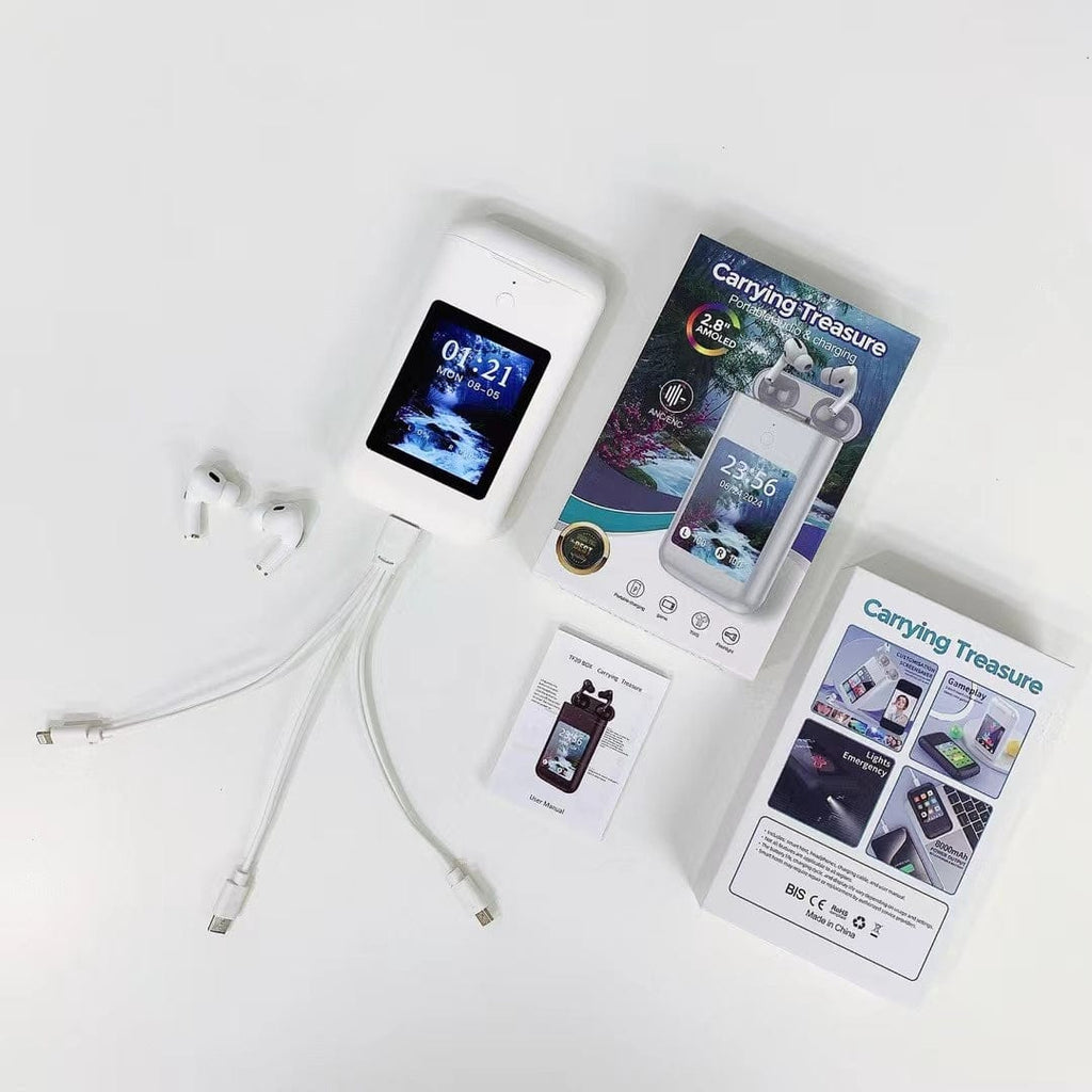 3-in-1 Smart Power Bank – High-Capacity Portable Charger with Integrated Wireless Earbuds & LED Smart Display