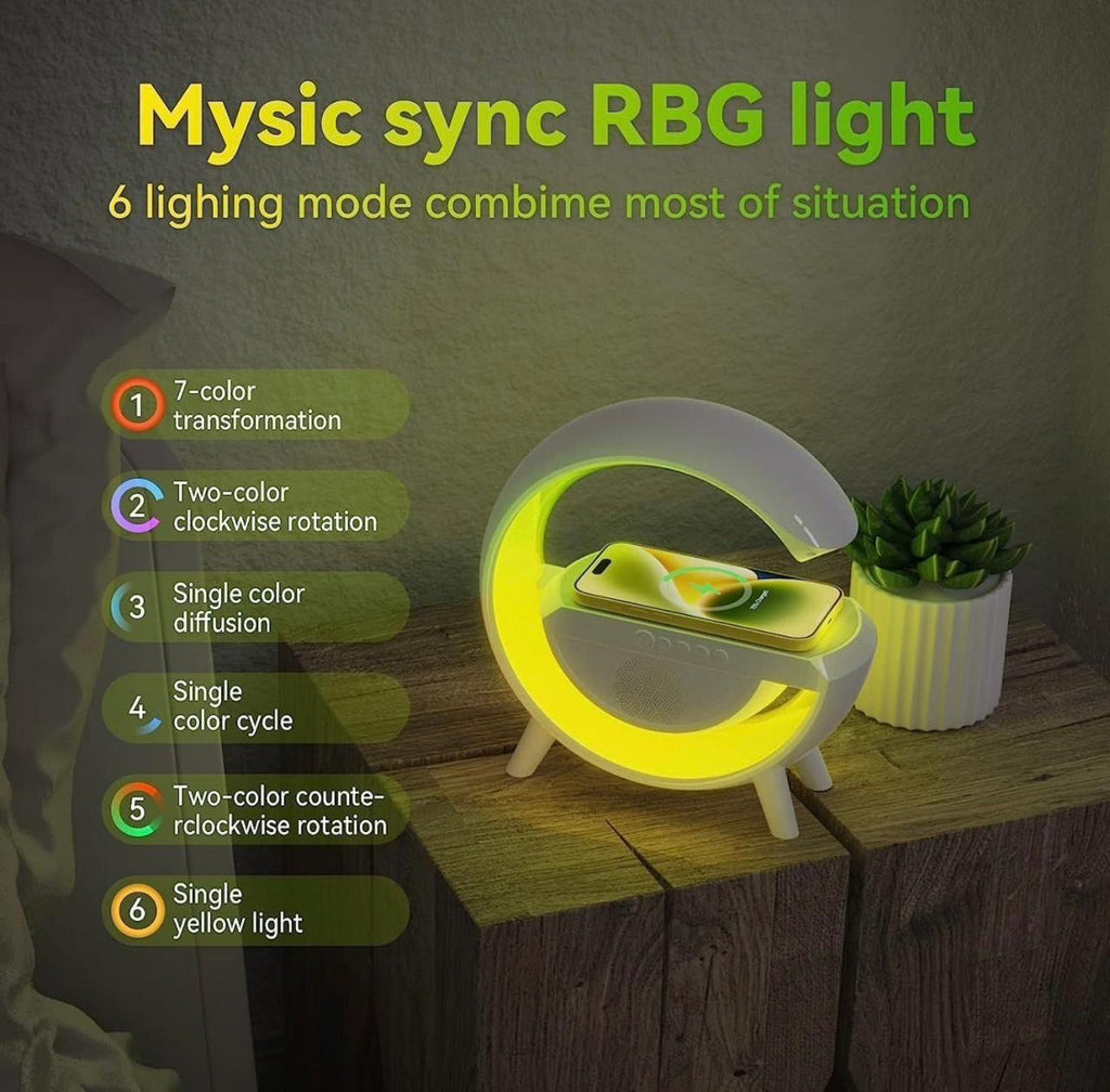 3-in-1 G Shape LED Lamp with Bluetooth Speaker & Wireless Charger