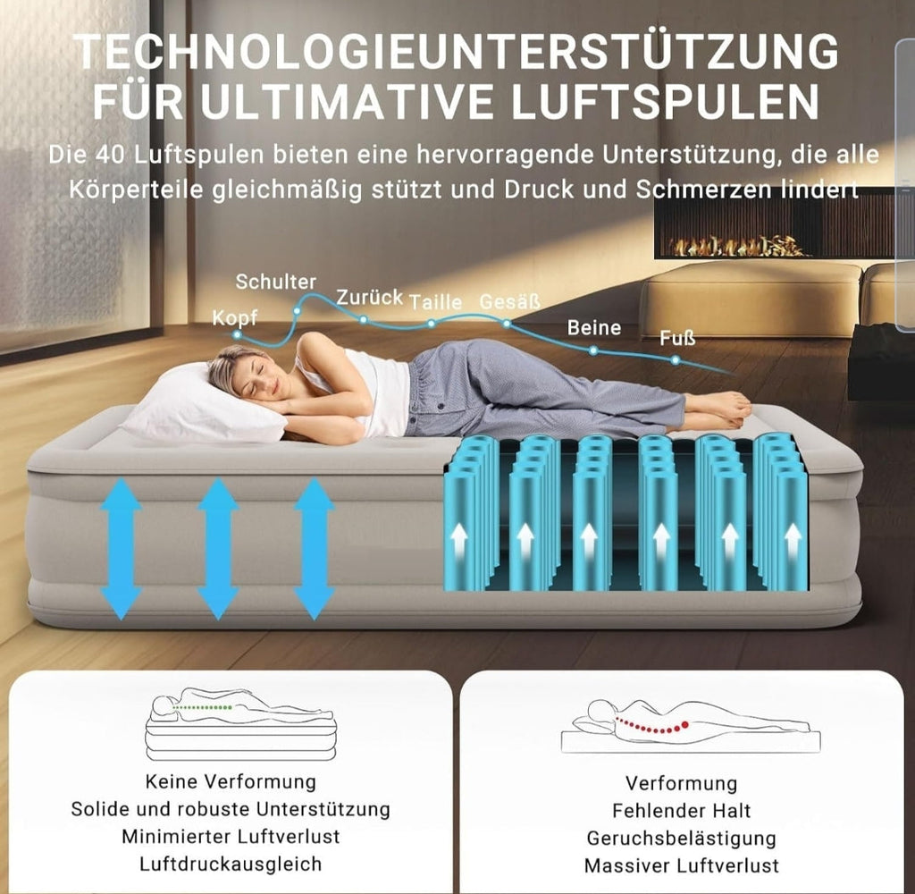 Quick Inflate Air Mattress with Built-in Pump (Ready in 2 Minutes)