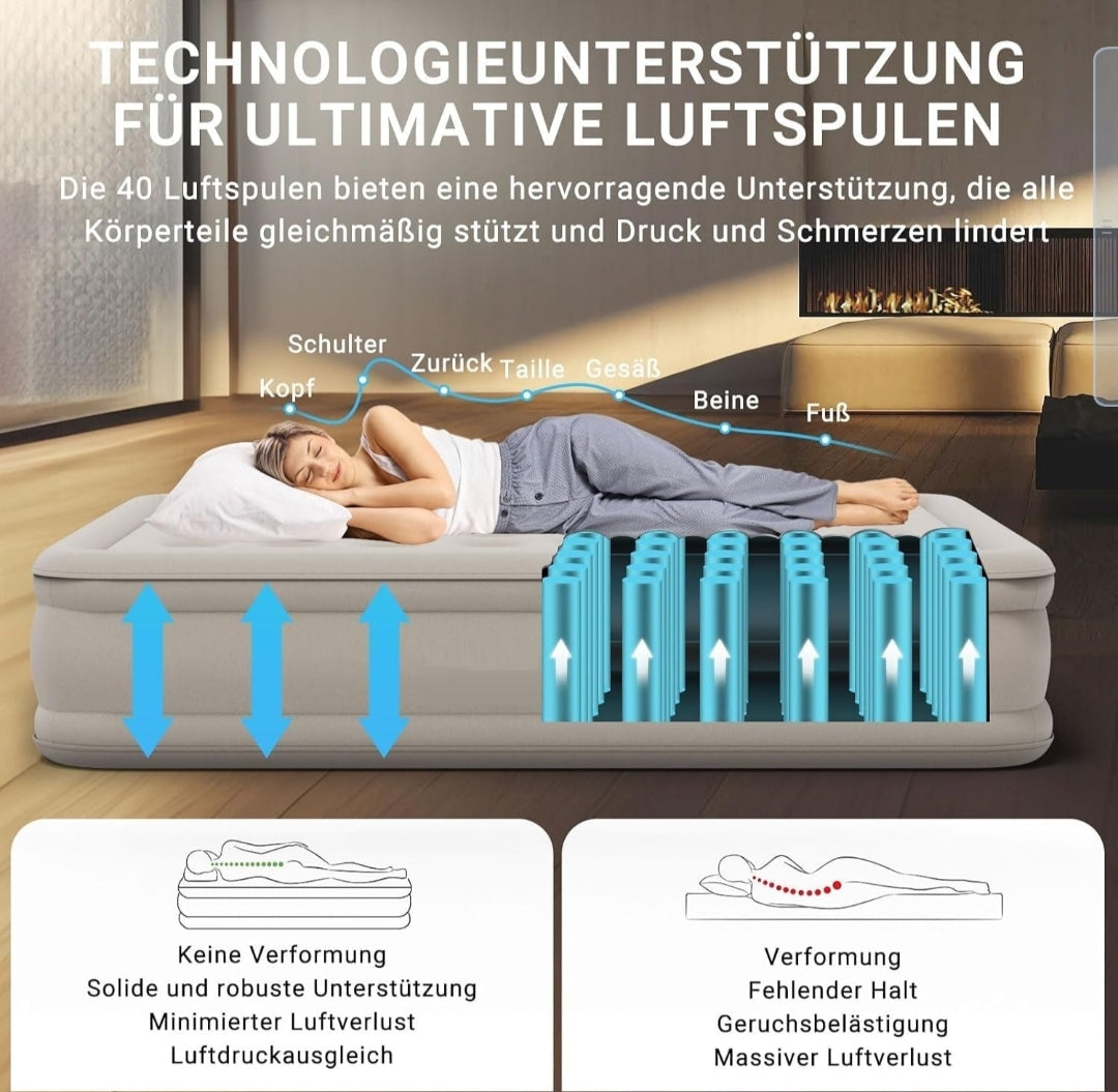 Quick Inflate Air Mattress with Built-in Pump (Ready in 2 Minutes)