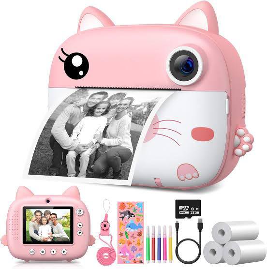Kids Instant Print Camera – 2.5K HD Video, Zero-Ink Thermal Printing, Selfie Lens & 32GB SD Card Included