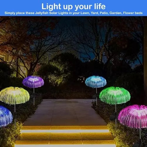 Jellyfish Solar Garden Lights (Pack of 2) – Color-Changing Fiber Optic Lights for Patios, Pathways & Festive Decor
