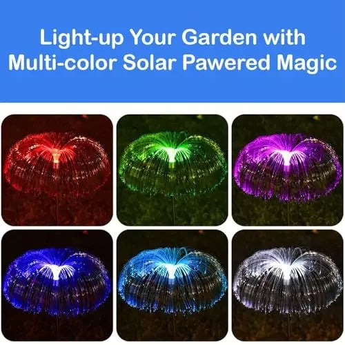 Jellyfish Solar Garden Lights (Pack of 2) – Color-Changing Fiber Optic Lights for Patios, Pathways & Festive Decor