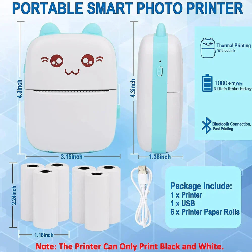 PrintX™ Mini Bluetooth Pocket Printer – Wireless Inkless Thermal Printer for Notes, Labels, Photos & Journaling