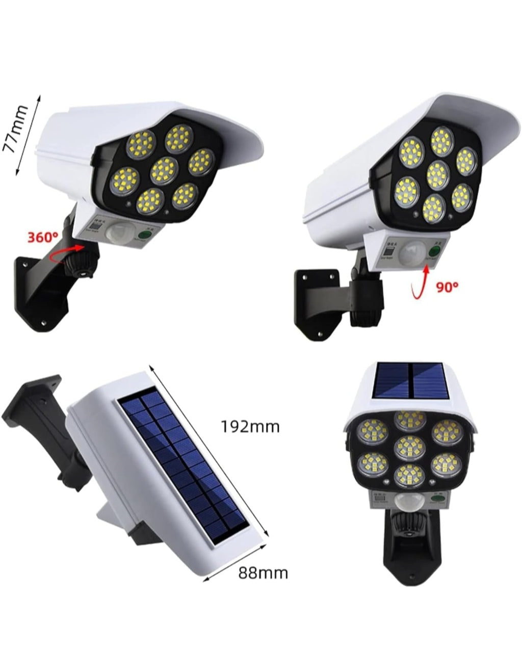 2-in-1 Solar Security Spotlight – Realistic Mock-CCTV Design, 77 Bright LEDs & Motion Sensor with Remote Control