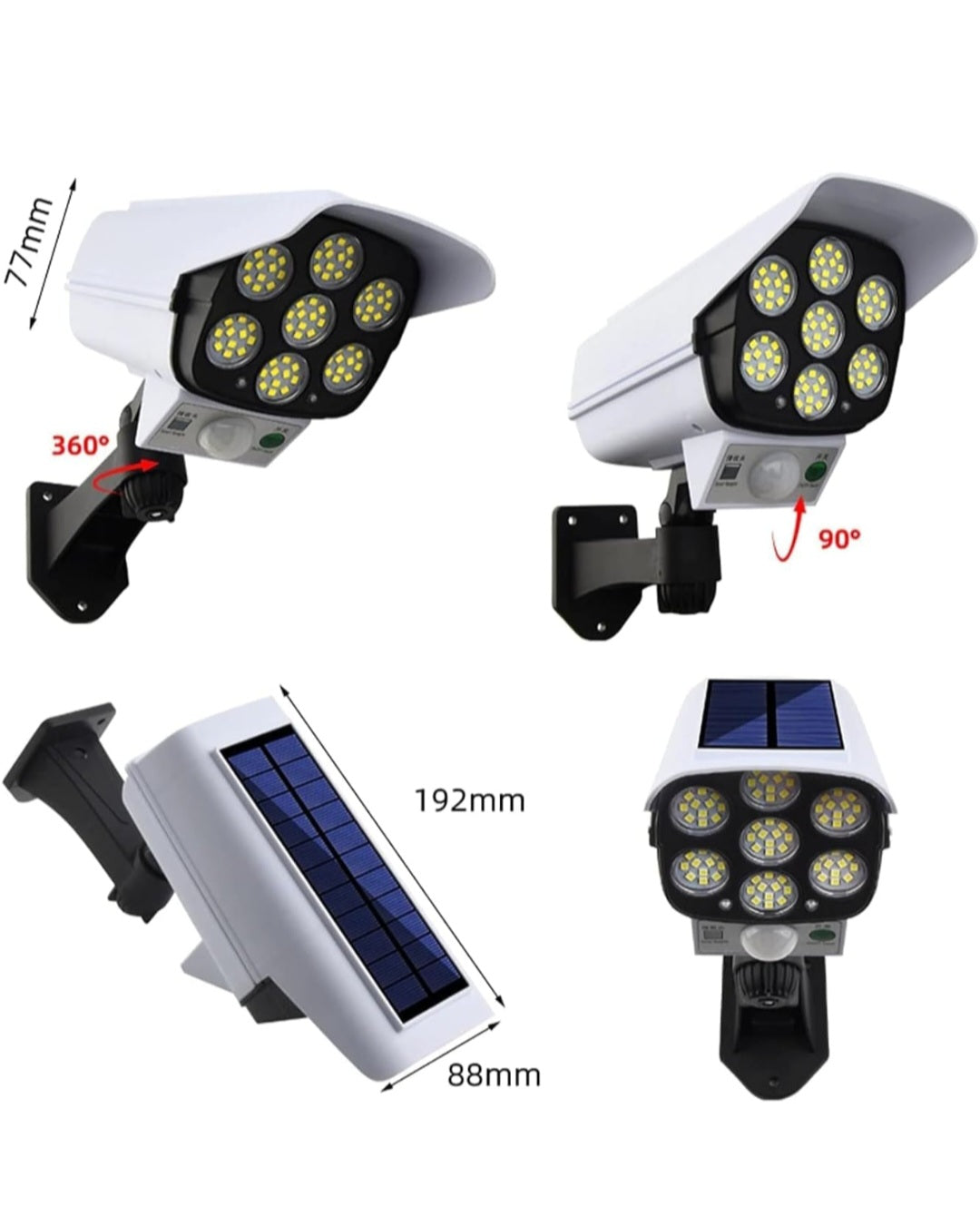 2-in-1 Solar Security Spotlight – Realistic Mock-CCTV Design, 77 Bright LEDs & Motion Sensor with Remote Control