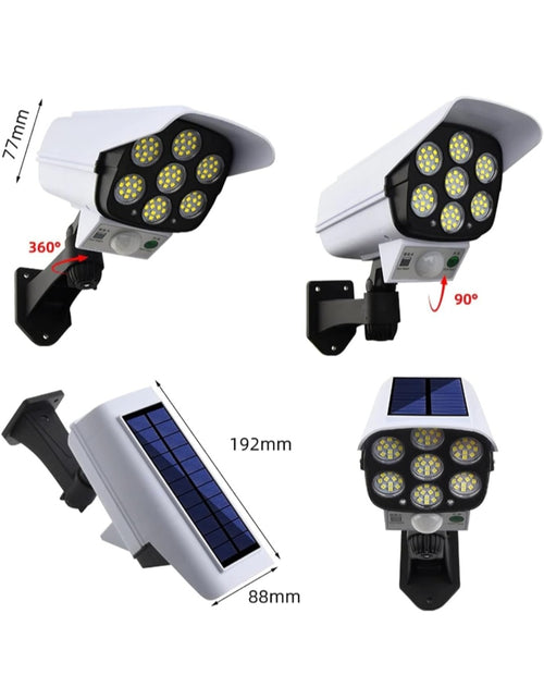 2-in-1 Solar Security Spotlight – Realistic Mock-CCTV Design, 77 Bright LEDs & Motion Sensor with Remote Control