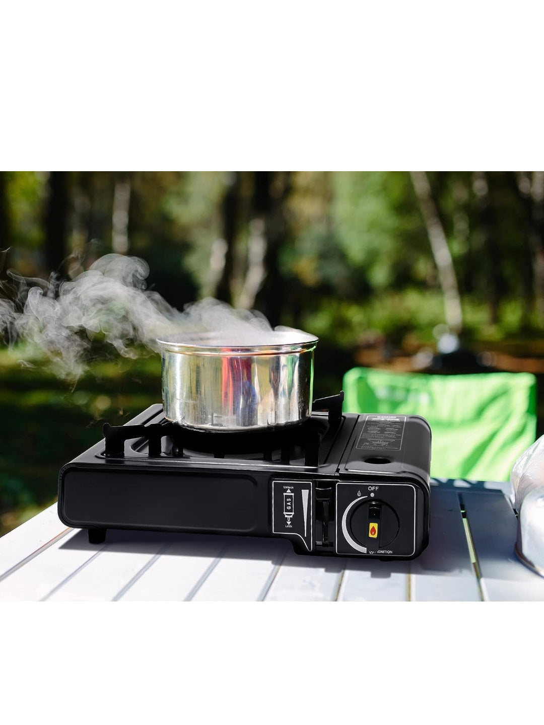 Portable Outdoor Gas Stove – Single Burner Camping Stove with Wind Protection & Adjustable Flame